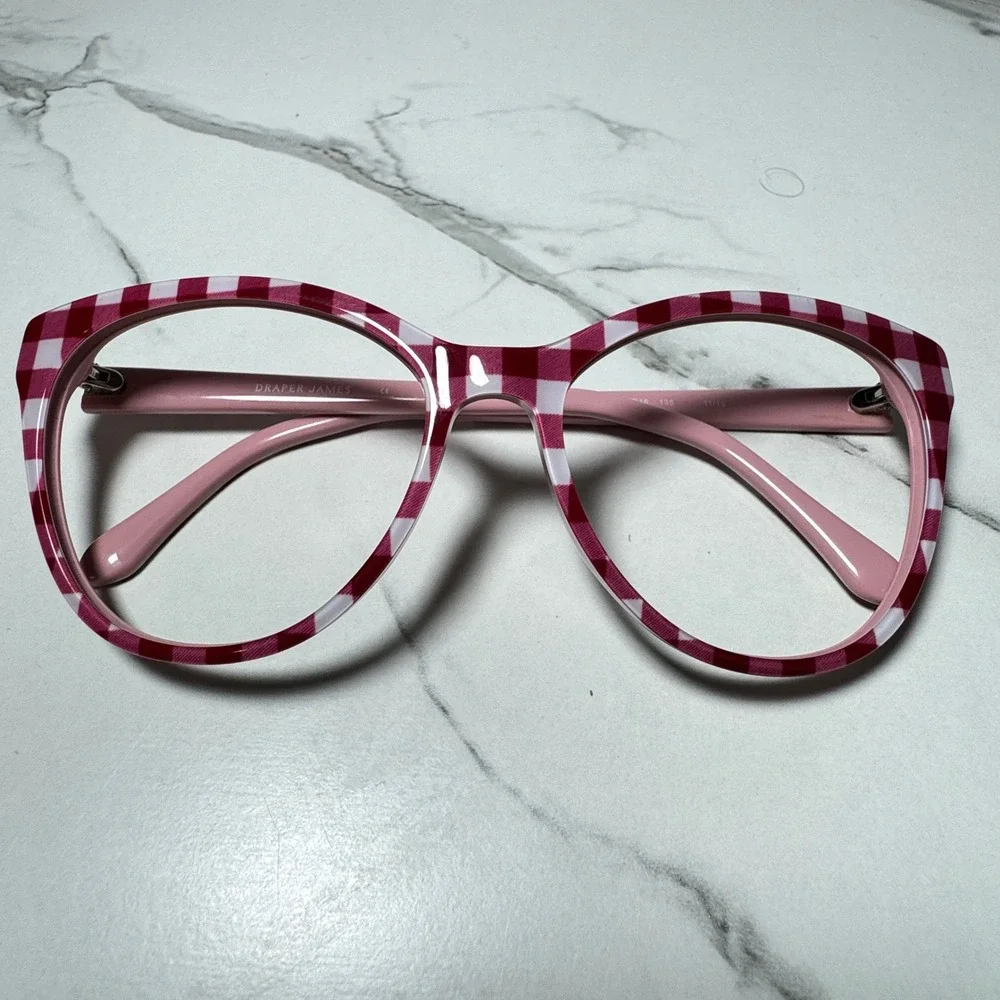 Draper James Merlot Gingham Eyeglasses Frames 56-16-135 Pink Red Cat Eye 604